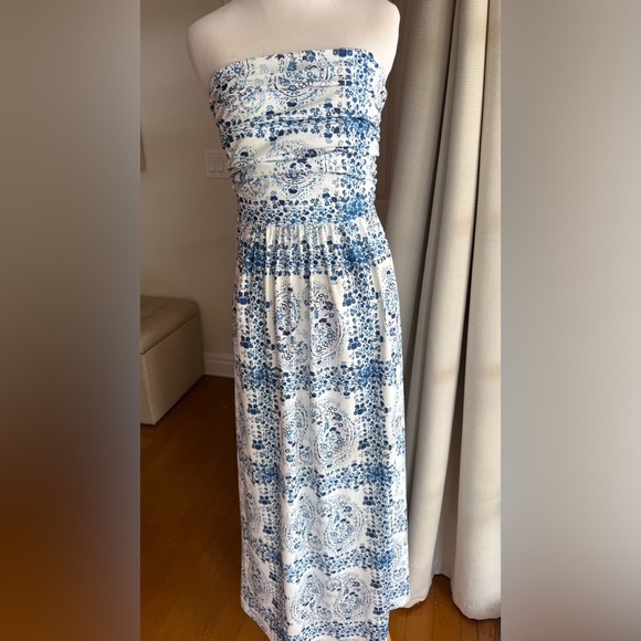 Grace Karin Strapless Blue and White Maxi Dress Medium EUC - Picture 3 of 7